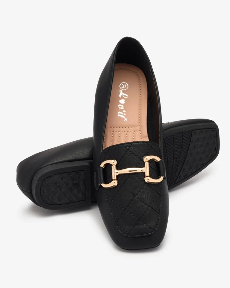 Royalfashion Черни дамски ватирани мокасини със златна украса Wetifa