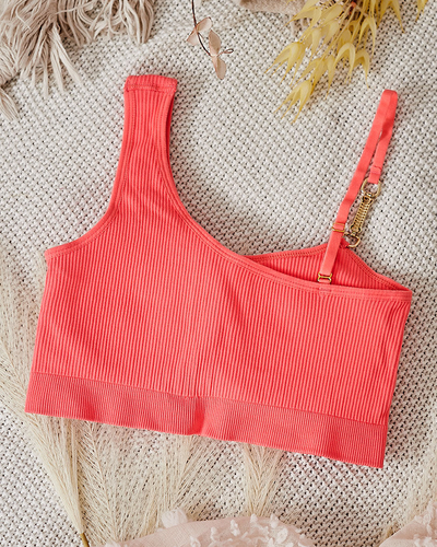 Royalfashion Дамски оребрен сутиен с декоративна каишка