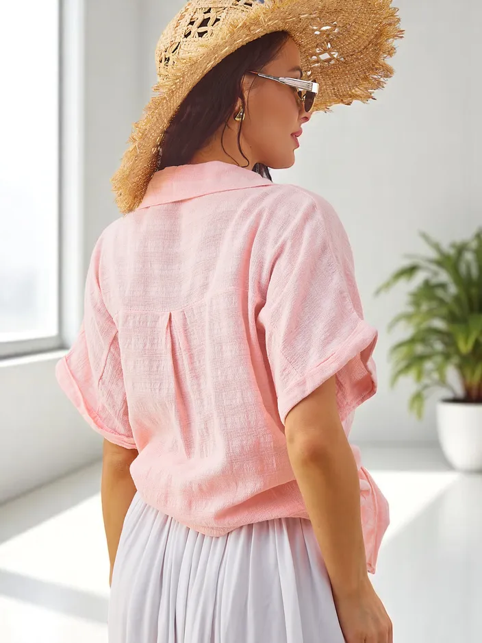 Риза от памук Royalfashion за жени с релеф и къси ръкави