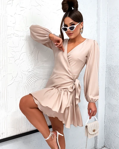 Рокля мини Royalfashion за жени с връзки и хулашки