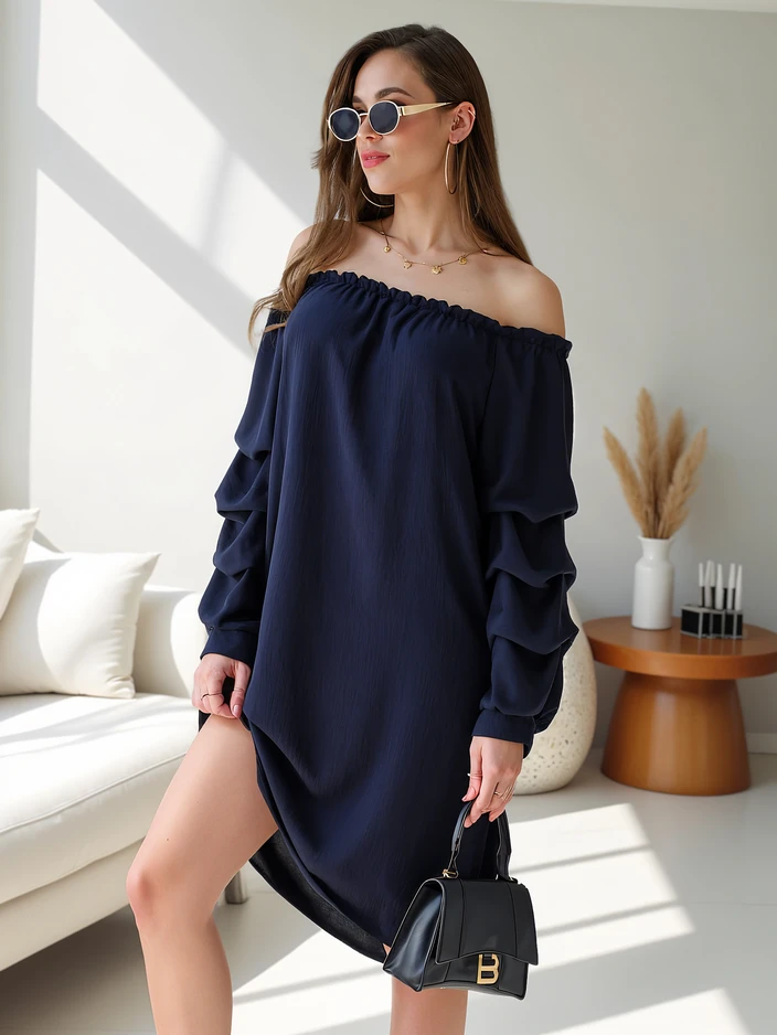 Royalfashion Гладка дамска рокля а-ла Испанска с волани