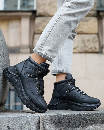 Czarne eko skórzane śniegowce Rueq- Obuwie