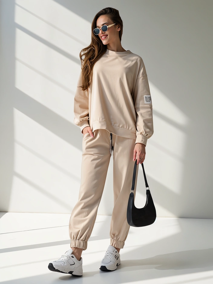 Royalfashion Женски памучен комплект с маншети на глезените