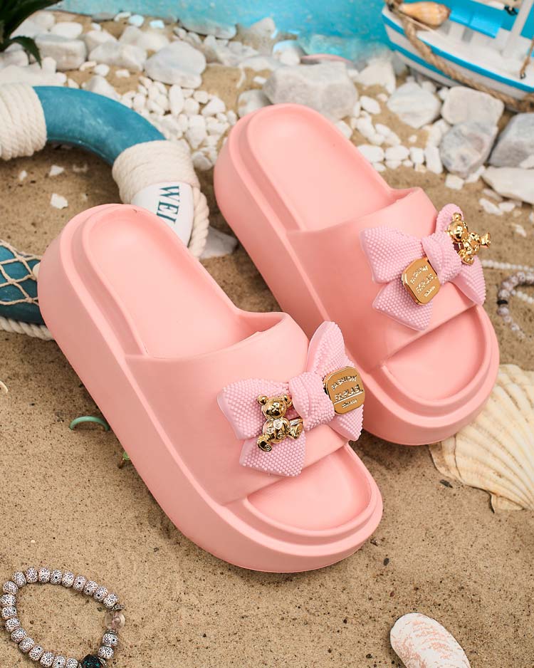 Royalfashion Дамски гумени джапанки с декоративна панделка Nilm