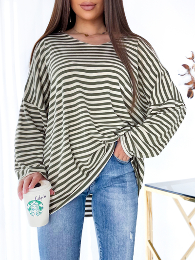 Royalfashion Дамска зелена раирана блуза с брокат