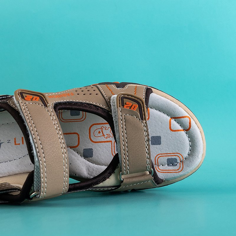 Beżowe chłopięce sandały na rzepy Mediu - Obuwie