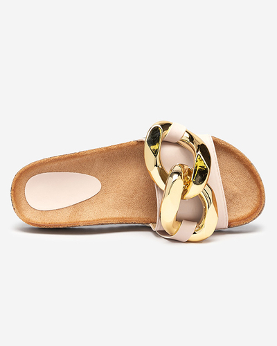 Дамски чехли Coralia Royalfashion екрю на платформа с верижка