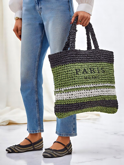 Royalfashion Голяма дамска чанта от слама Paris Stripe