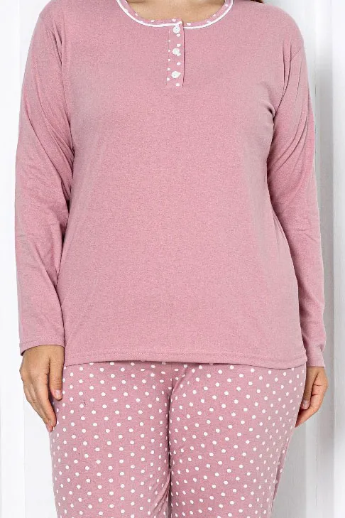 Royalfashion Дамски Памучен Пижама от 2 Части с Точки ПЛЮС РАЗМЕР