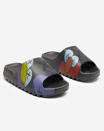 OUTLET Czarne gumowe klapki damskie z printem Pfizz- Obuwie