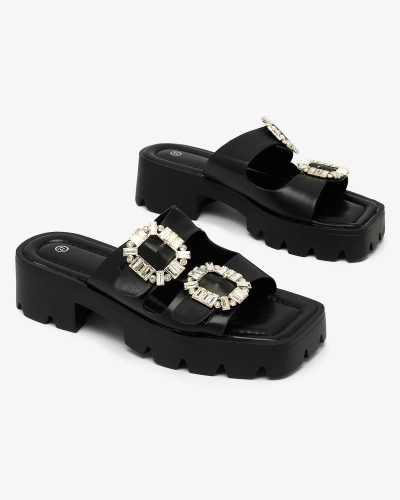 Royalfashion Черни дамски джапанки Tireta на ток