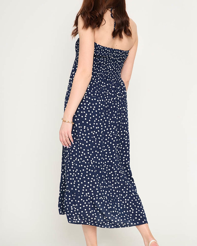 Granatowa damska sukienka midi w groszki PLUS SIZE - Odzież