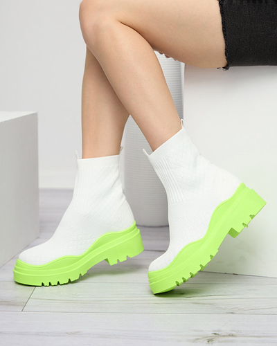 Biało-zielone botki damskie na płaskim obcasie Seritis - Obuwie