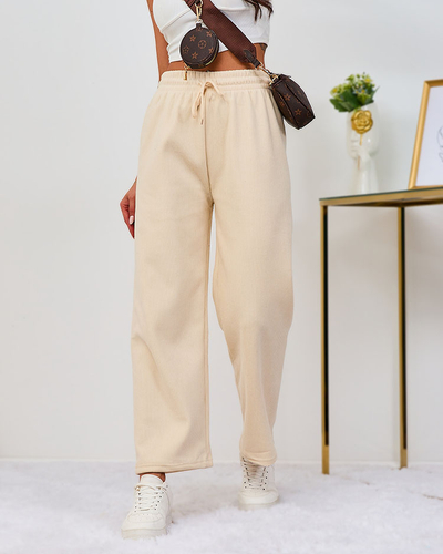 Royalfashion Затоплен дамски панталон от велур в кремав цвят