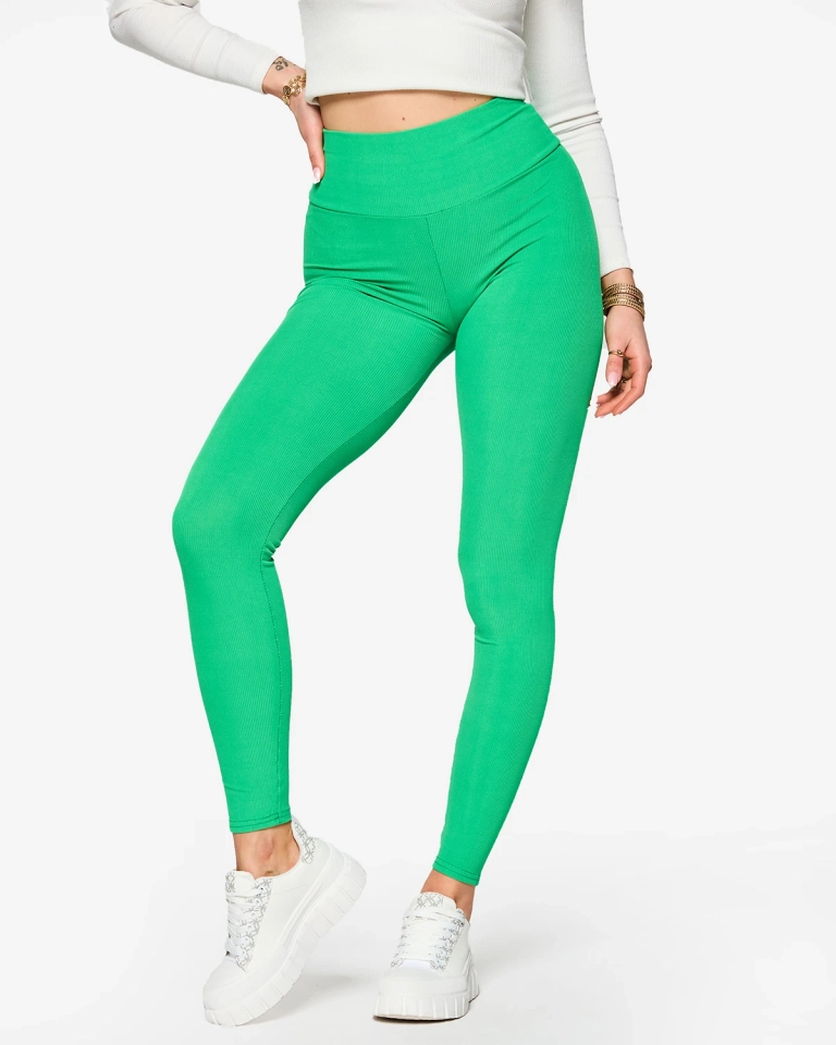 Зелени дамски гамаши с оребряване - Облекло