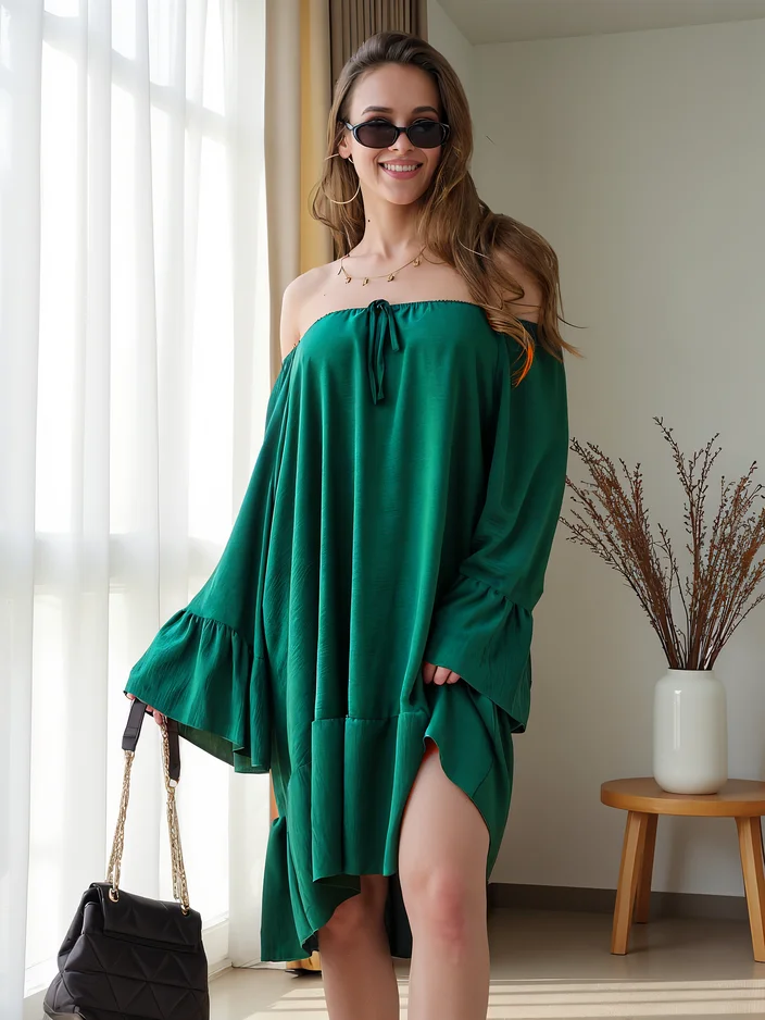 Royalfashion Дамска рокля а'ла испанска с волани, голям размер