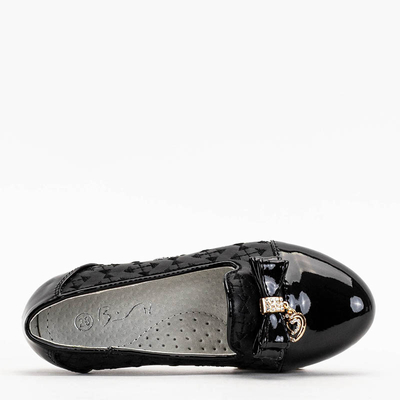 Czarne dziewczęce baleriny z haftem i kokardką Olije - Obuwie