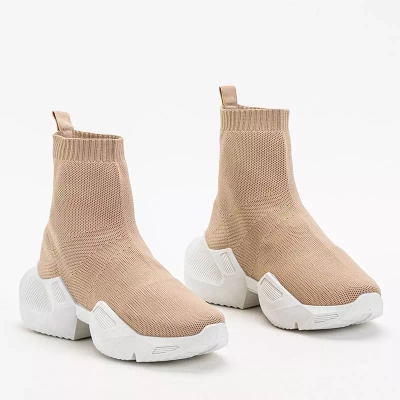 OUTLET Wysokie beżowe buty sportowe damskie Fisa - Obuwie