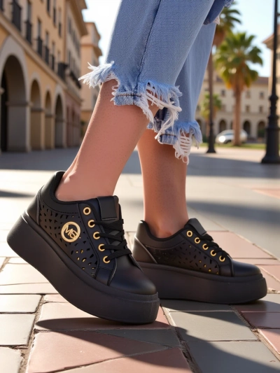 Aurelia Nero - Черна платформа Royalfashion от еко кожа, модел LH201-8