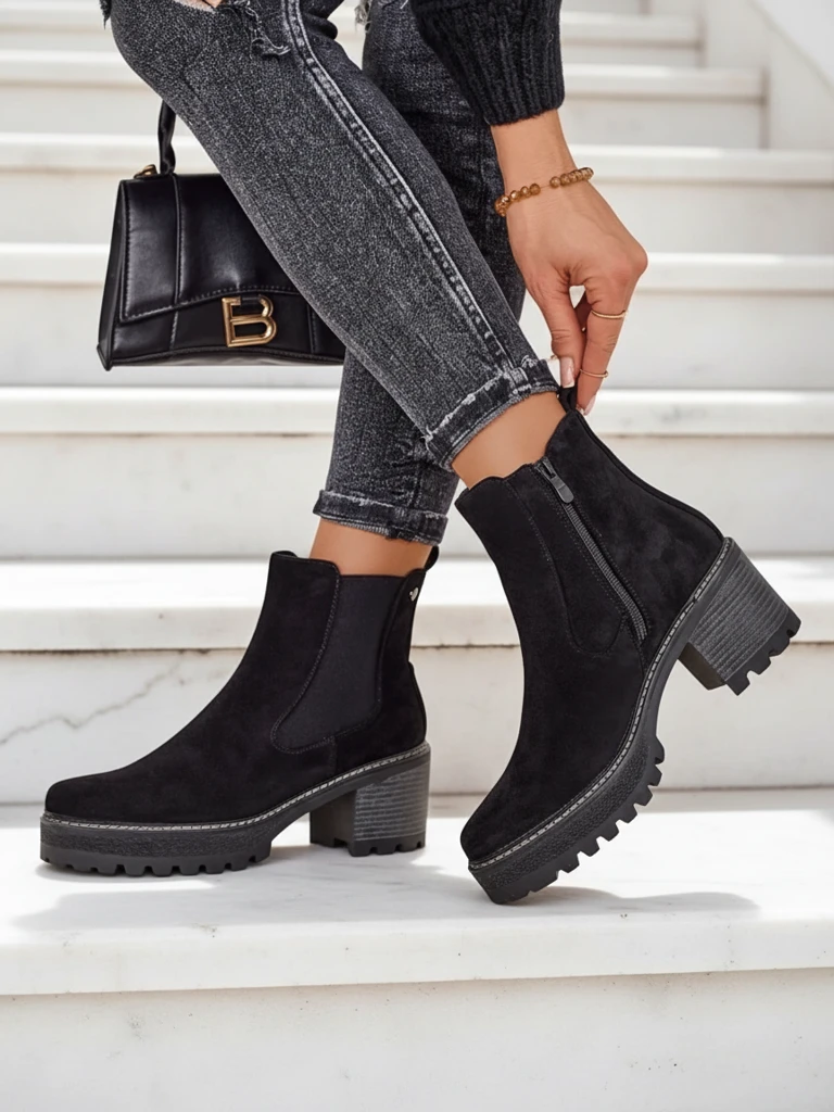 Роялфешън Еко-велур дамски ботуши до глезена на пюнкт Сегори