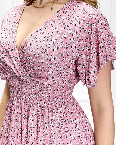 Дамска флорална розова миди рокля - Облекло