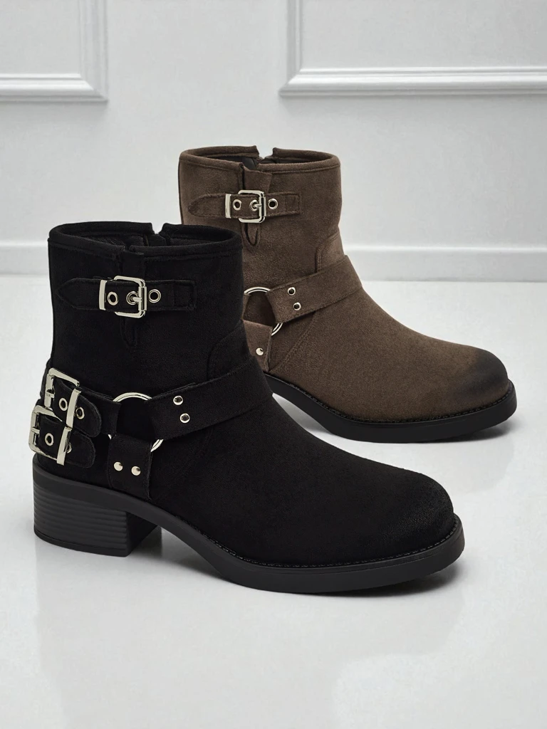 Дамски боти от еко велур с катарами Valtos