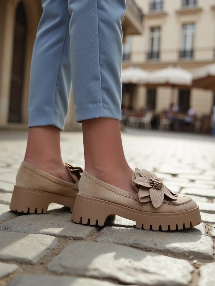 Royalfashion Еко велур дамски мокасини с цвете Floverse