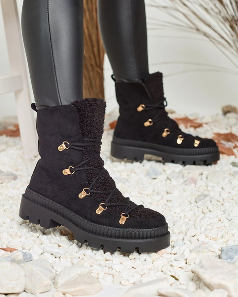 Royalfashion Черни дамски изолирани ловджийски ботуши с овча кожа Lery Walk