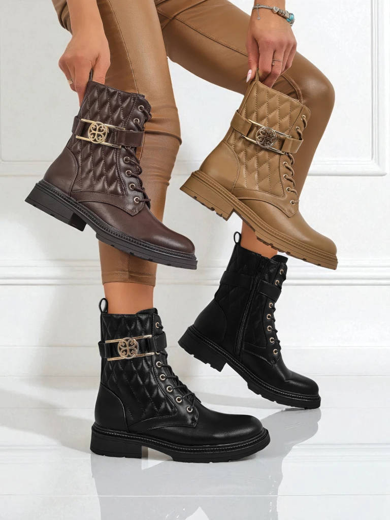 Дамски боти с ефектна капитонирана еко кожа Sable Rose