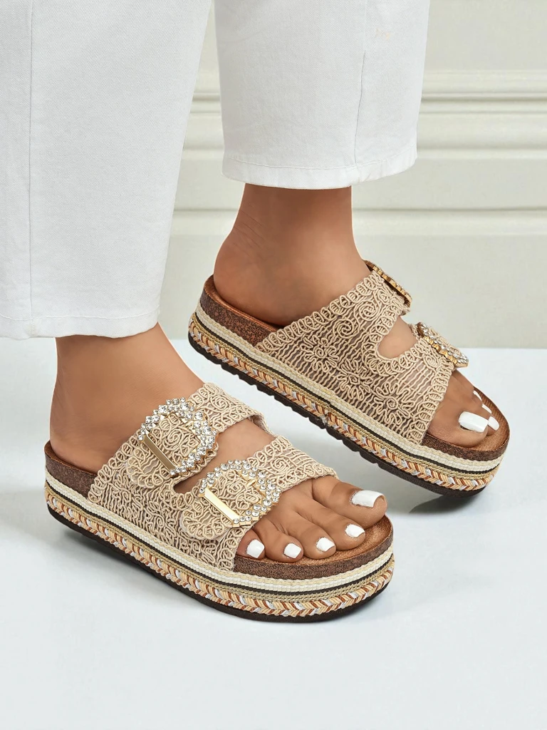 Royalfashion Дамски сандали с катарами с камъни GlamCork