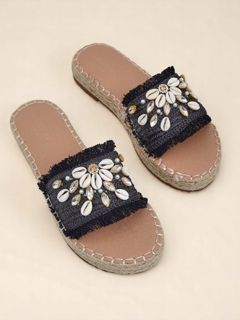 Дамски сандали Royalfashion Helena Decor черни еспадрили с мидички