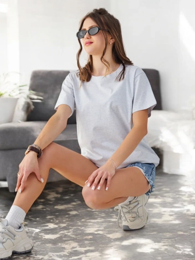 Royalfashion Жена памучна ежедневна тениска с кръгло деколте