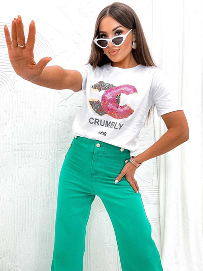 Royalfashion Дамска тениска с принт и циркони