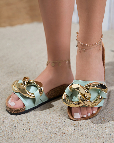 Дамски сандали Thalia Royalfashion зелени със синджир на равна подметка