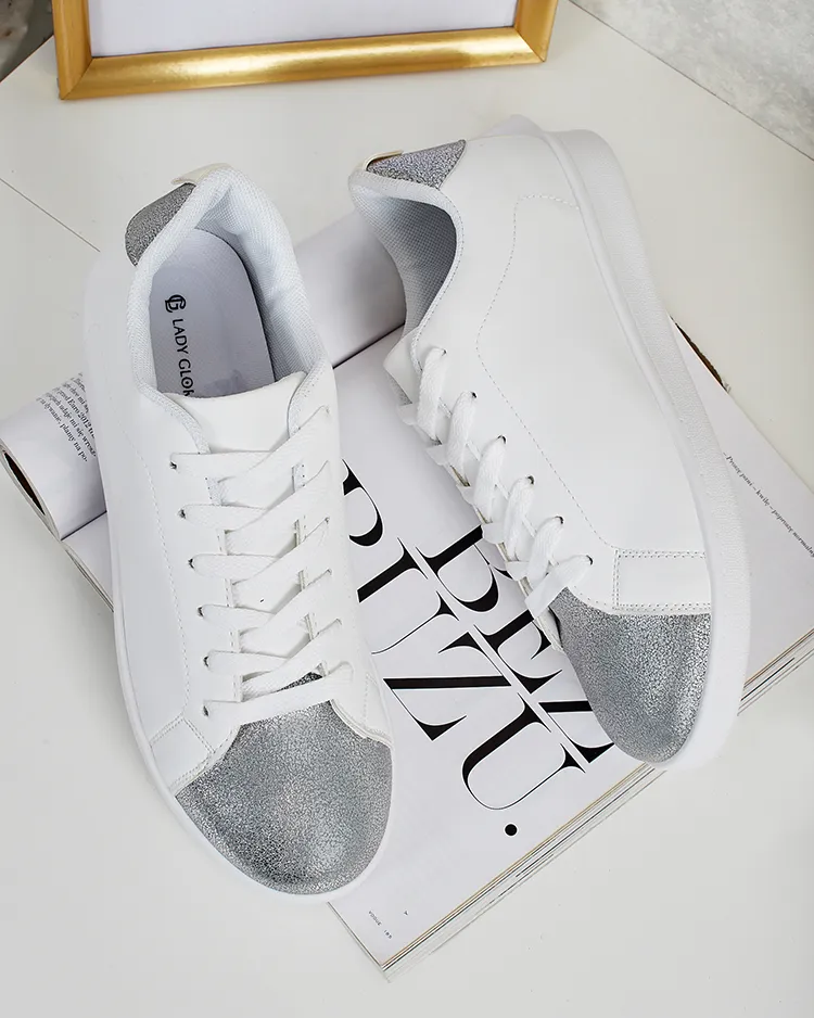 Дамски маратонки Royalfashion Calista сребристо-бели стилни еко кожа