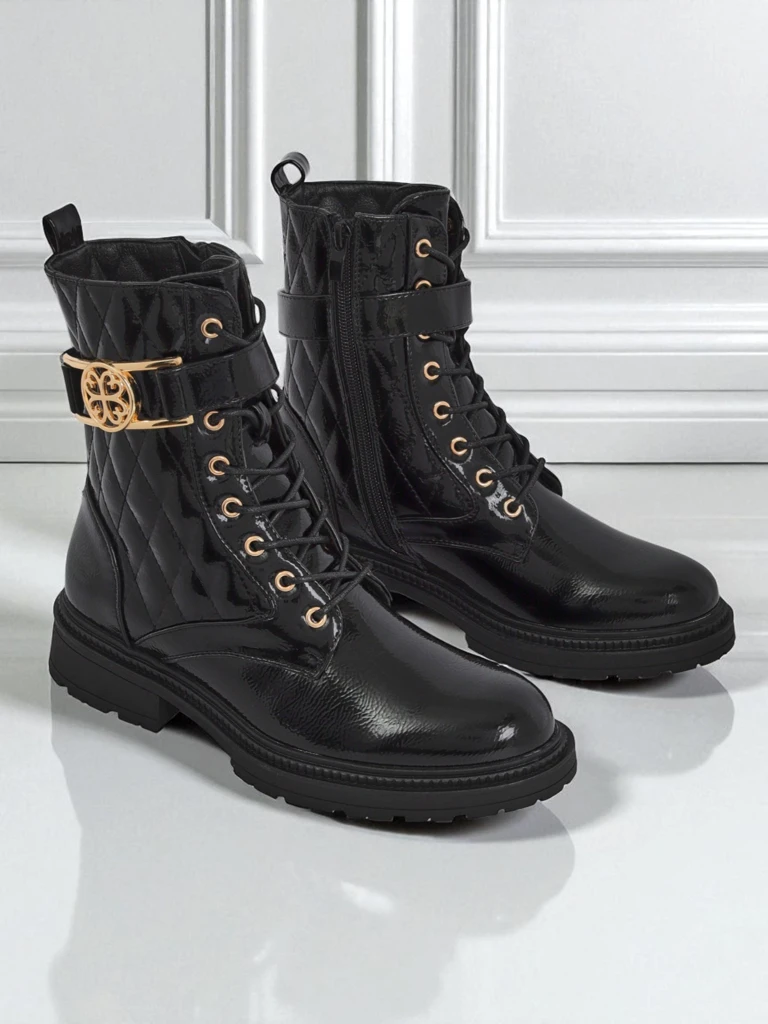 Дамски капитонирани боти от екологична лакирана кожа Opal Verge