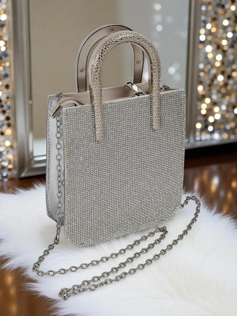 Royalfashion Дамска чанта тип плик с цирконии и дръжки змия Snake Glam