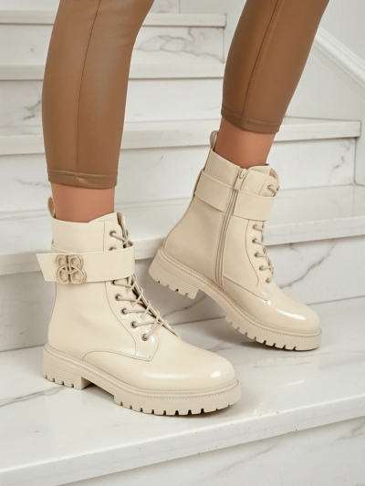 Бежови боти Ariadne от екологична кожа със цип, заоблен нос стилни