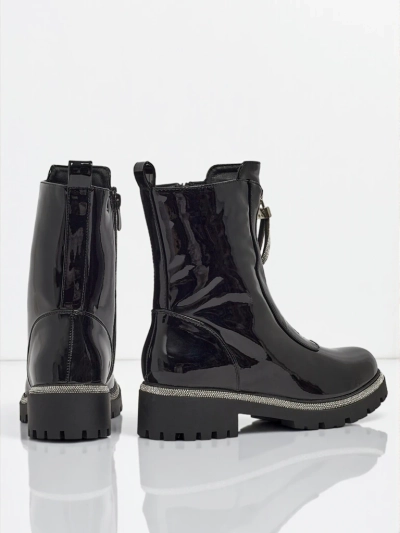 Лакирани еко кожени дамски боти с цирконии Nuvina