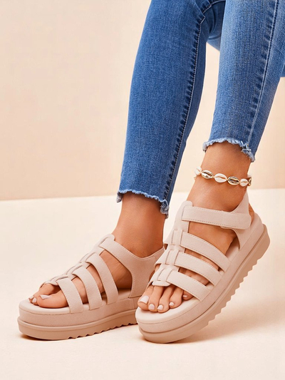 Сандали Royalfashion - Caligae Бежови Велурени на Платформа - Идеални за Лятото и Пролетта