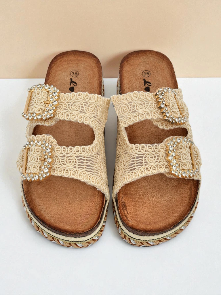 Royalfashion Дамски чехли с катарами с камъни GlamCork