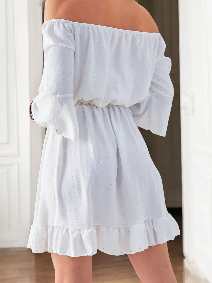 Рокля мини Royalfashion за жени, без ръкави с дълги ръкави и камъни