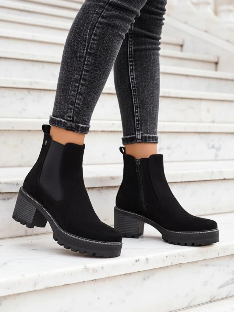 Роялфешън Еко-велур дамски ботуши до глезена на пюнкт Сегори