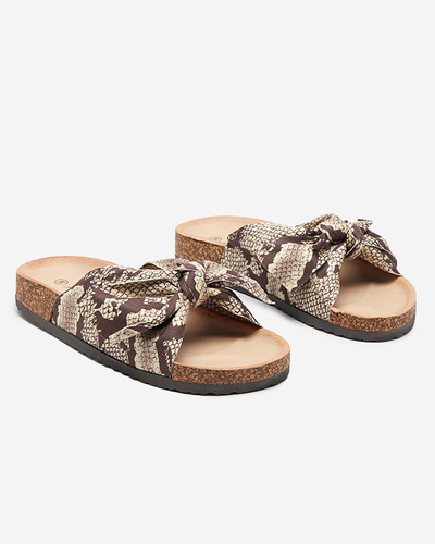 Brązowe klapki z kokardką Montiana - Obuwie