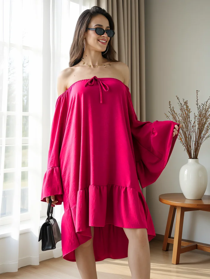 Royalfashion Женска рокля а'ла Испанска с волани, oversize