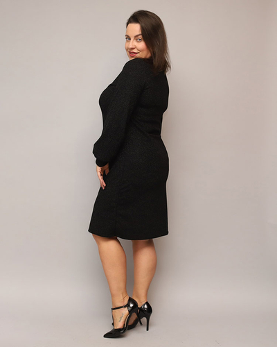 Royalfashion Блестяща дамска рокля преди коляното в черно PLUS SIZE