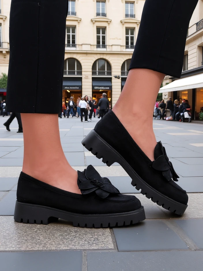 Жени мокасини Royalfashion от еко велур с цвете Floverse