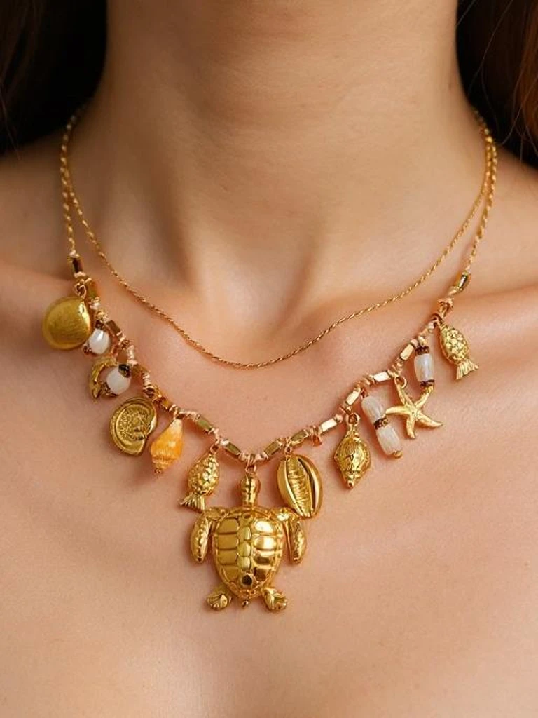 Колие Atena Charm Sea – златни амулети с морски мотиви