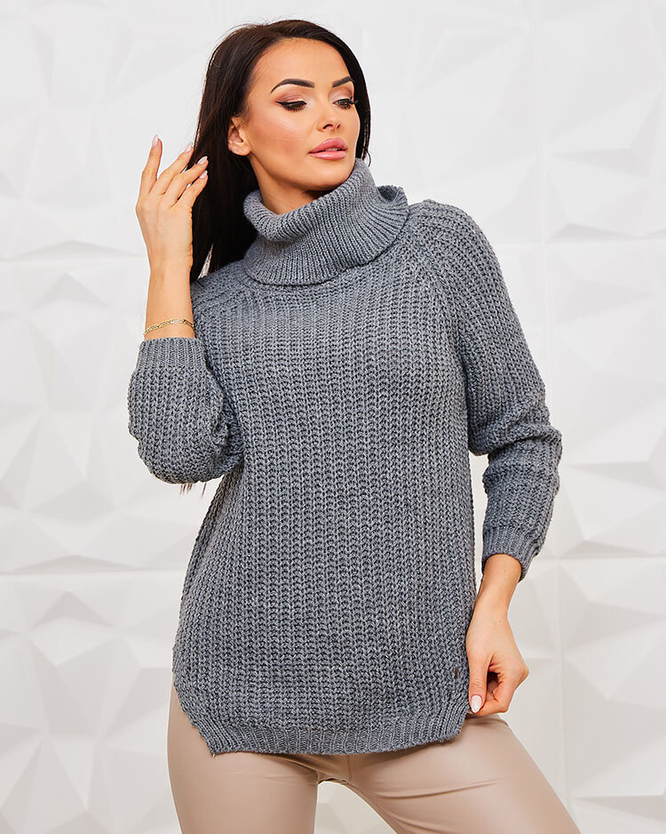 Royalfashion Сив дамски пуловер с ролка