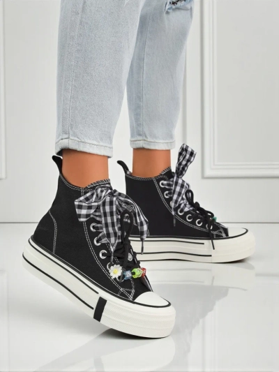 Дамски маратонки Callisto Черни платформи от плат с ретро акценти